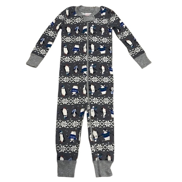 Hanna Andersson Gray Winter Penguin Holiday PJ Zip Up Pajamas Sz 9-12 mo 70cm - Picture 7 of 7